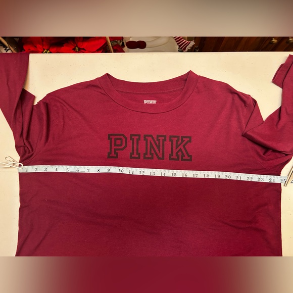 VICTORIA’S SECRET PINK Long Sleeve Top Woman’s Size Large Maroon Burgundy Color - Picture 6 of 9